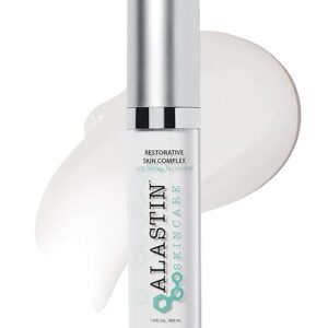 ALASTIN Skincare Restorative Skin Complex anti-aging face serum bottle with product swash.