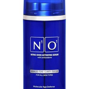 "Blue bottle of N1o1 Nitric Oxide Activating Serum – Anti-aging facial serum with Vitamin C and Nitric Oxide for wrinkles, tone, and skin clarity"